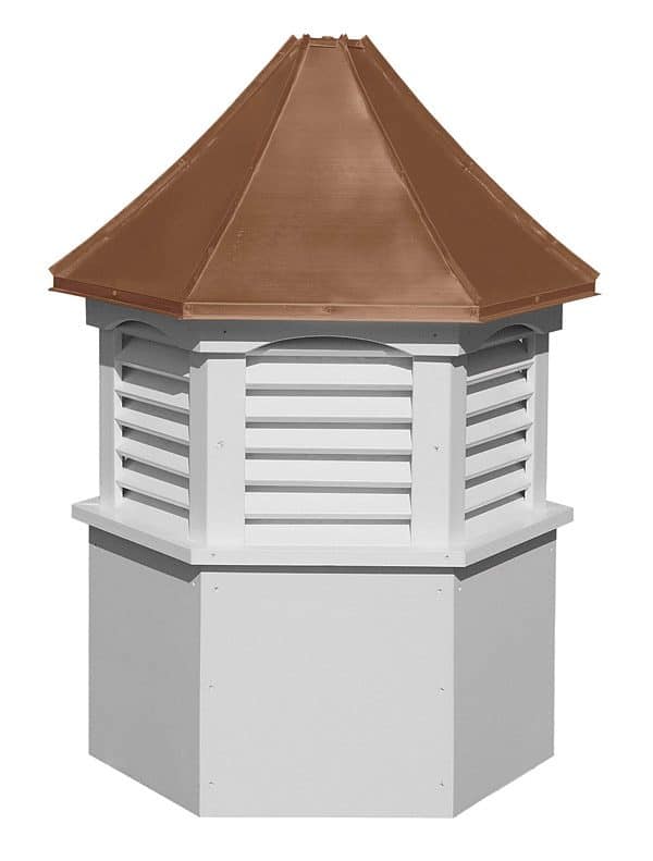 hexagon vinyl cupola topper with louvers and concave copper roof