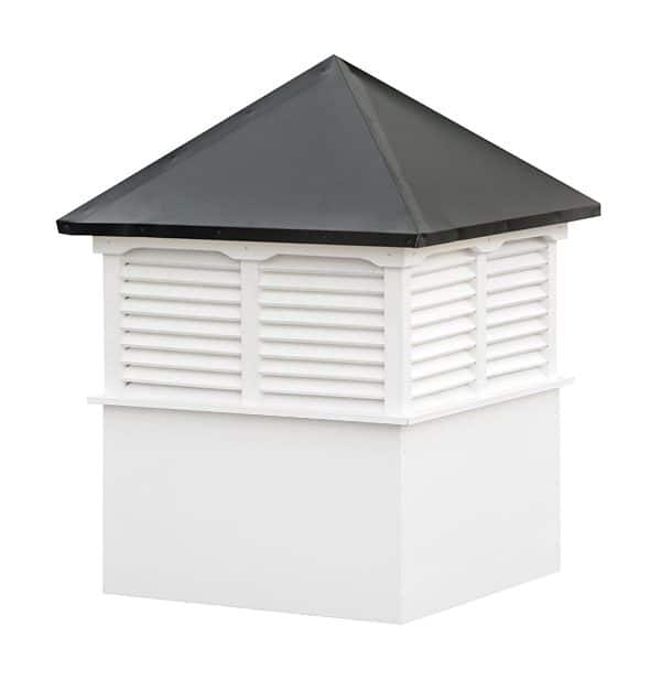 large square vinyl cupola with louvers and straight aluminum roof