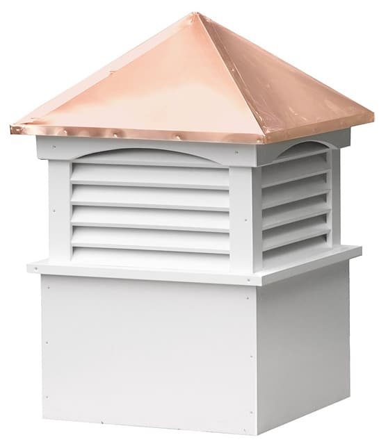 medium square vinyl cupola with louvers and straight copper roof