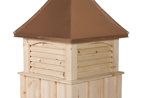square wood cupola with louvers and concave copper roof