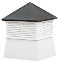 small square vinyl cupola with louvers and straight aluminum roof