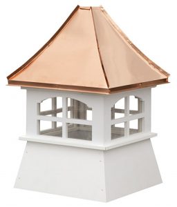 small square vinyl cupola with windows and concave copper roof