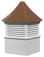 medium square vinyl cupola for shed with louvers and concave copper roof