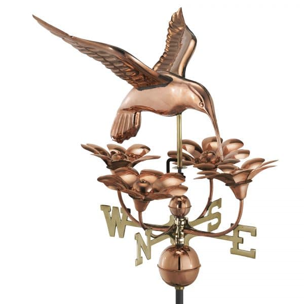 913P hummingbird with flowers weathervane polished copper